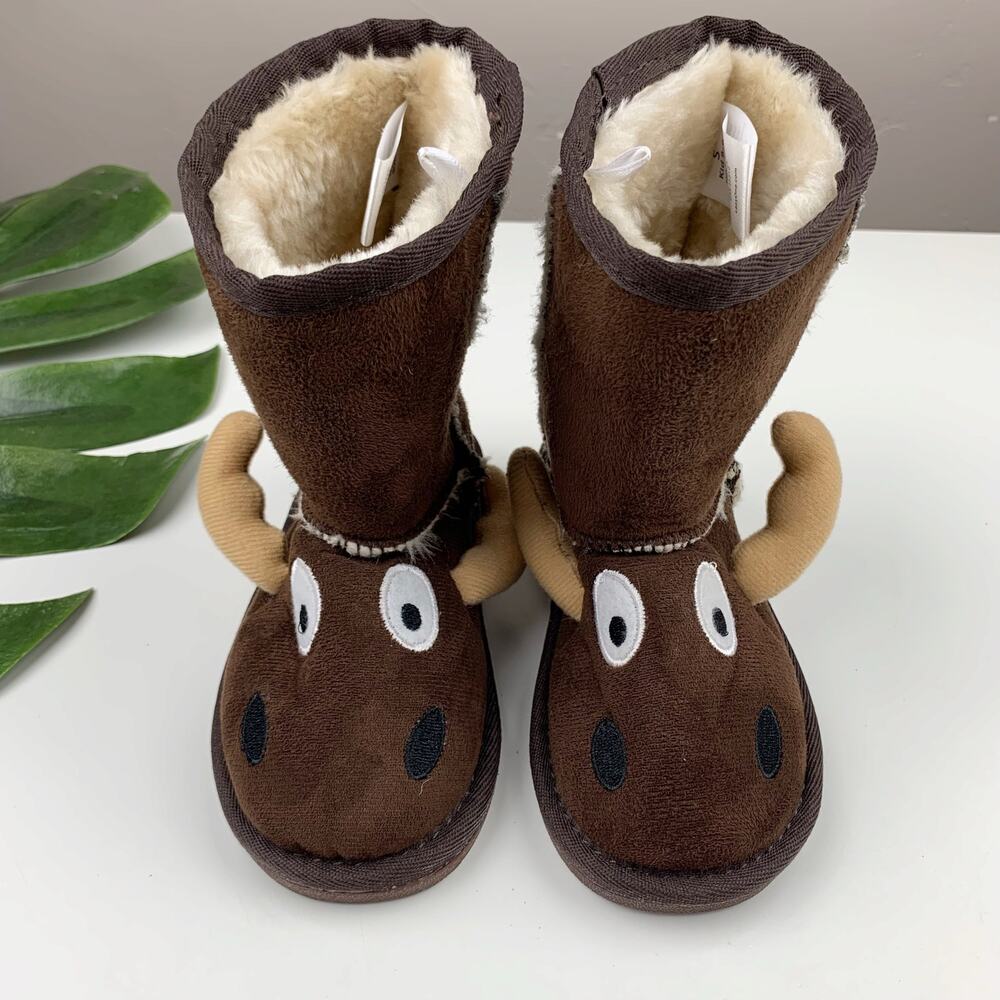 Lazy One Moose Boots Brown Pull On Lined Kids Boys Girls Size S 8 9